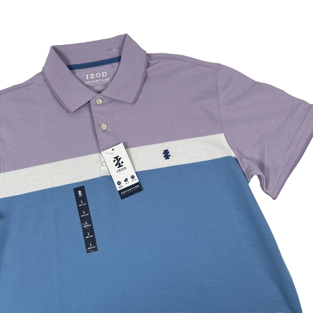 New Mens IZOD Advantage Performance Mesh Polo Shirt Size Large NWT Purple Blue
